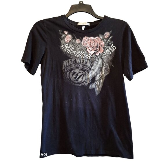 Bike Week 2015 Daytona Beach Graphic T-Shirt X-Large Black Roses Design Cotton B - Picture 1 of 6